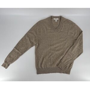 Turnbury Men's V Neck Cable Knit Sweater M 65% Silk 35% Cashmere Tan
